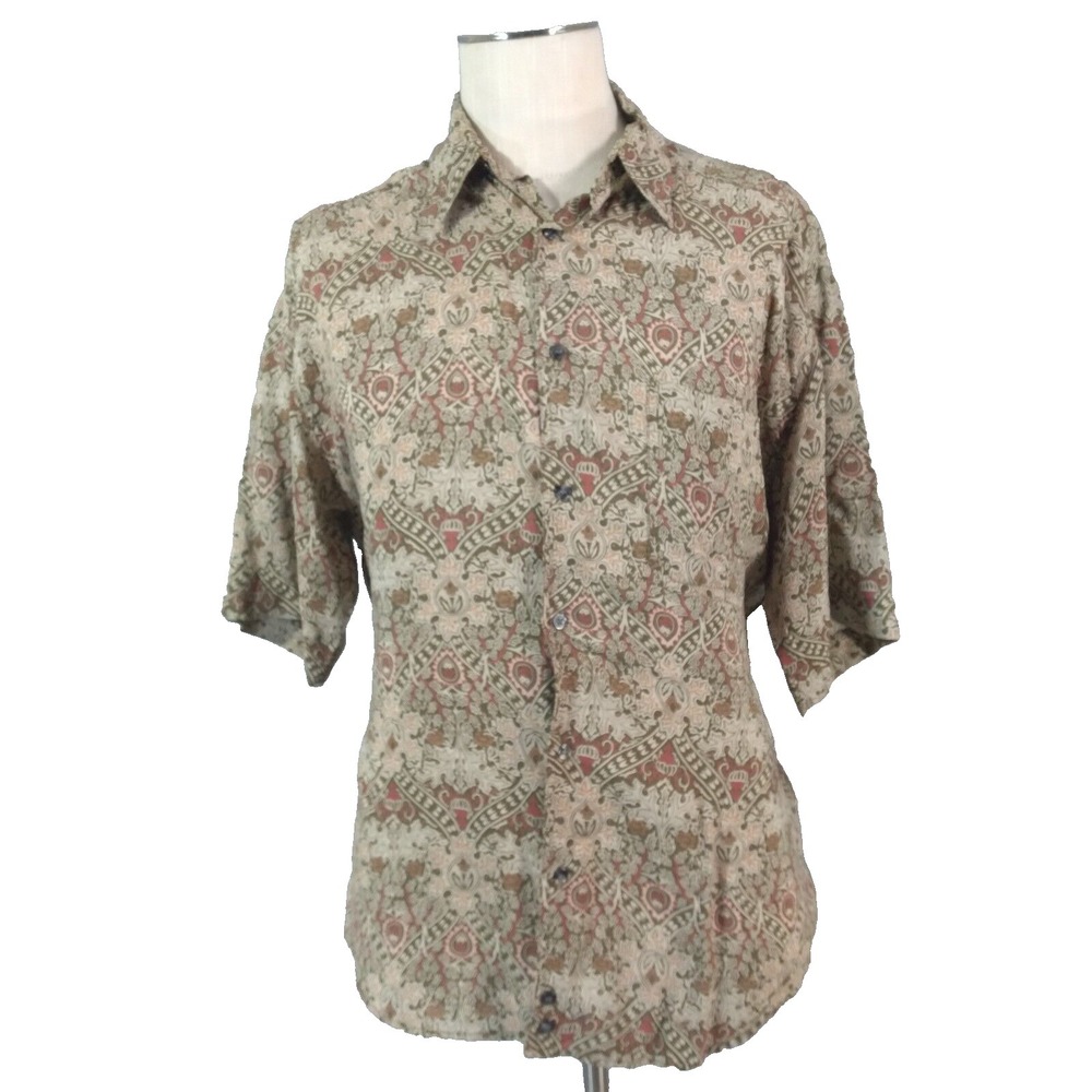 Fenn Wright & Mason shirt men's medium brown Paisley short sleeve button down